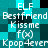 Pixelated buddy icon with repeating text elements on a teal and black checkered background, featuring multiple instances of 'ELF', 'Bestfriend', 'Kiss me', 'f(x)', and 'Kpop4ever' in white font.