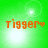 Green background with four showing orange text 'Tigger' and a small heart symbol, each displaying different light effects