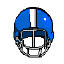 Pixelated football-themed icons showing blue helmets with white stripes and brown-and-white footballs in various orientations.