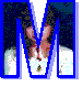 Blue-outlined letter M shapes with a person's face and upper body visible inside each, set against a light gray background.