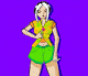 Animated sequence of a character in multiple outfits against changing backgrounds with pink X overlays.