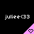 Pixelated pink triangular icon with a heart symbol, displayed beneath repeated 'juliee<33' text on black background.