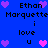 Blue background with repeated text and heart symbols in purple and pink, arranged in a pattern
