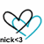 Two interlocking heart outlines in black and cyan with text 'nick<3' below, one version animated to change from dark gray to light blue text.