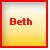 A static 50x50 pixel buddy icon with a red border, gradient background transitioning from light green to yellow-orange, and the text "Beth" in brown pixelated letters centered on the image.