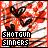 identical pixelated icons featuring a red and white striped background with black heart shapes, each labeled 'SHOTGUN SINNERS' or 'MILD-EYED JOKERS' in blocky text