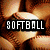 Six -aligned display softball-themed visuals with overlaid text: a ball, glove, silhouette, ball, diamond, and bat