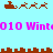 Pixelated brown sleighs with reindeer and cityscapes on light blue background, with pink text reading '010 Wint' repeated twice.
