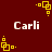 Red background with repeated yellow square patterns and white text reading "Carli" in four positions.