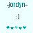 -jordyn- text above a smiley face and five star-like symbols on light background.
