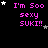 Pixelated text 'I'm Soo sexy SUKI!!' in pink with white and gray stars on black background, animated star positions.