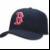 A black baseball cap with a red 'B' logo appears on the left, while six instances of 'red sox' text in blue and orange are arranged around three animated heart icons that change color from red to purple.