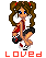 Pixel art character with brown pigtails and red hair ties, wearing a red sleeveless top and black shorts, holding a white soccer ball with red accents, standing in a side profile pose on a gray background.