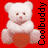 A 4-frame animated contact sheet showing a white teddy bear holding a brown heart against a red background, with vertical text reading "Coolbuddy" on the right side of each frame.