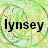 Two identical static frames of a buddy icon showing the name 'lynsey' in black text over a green and yellow pixelated background with circular patterns.