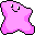 Pixelated pink star-shaped character with black outline, white eyes, and smiling mouth on gray background.