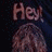 Pixelated image showing 'Hey!' text above a figure with long hair against dark background.