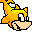 Pixelated orange character with yellow highlights, black outline, and beige mouth; left eye shows white reflection in first frame, closed in second.