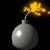 Three gray spherical bombs with white highlights and yellow-orange explosions above them on a black background.