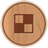Circular wooden icon with a four-quadrant grid pattern in brown and tan tones.