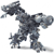 Pixelated figure in dynamic pose with extended limbs, dark gray and light gray tones, no visible text or background elements.