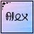 Pixelated text 'Alex' on a pastel gradient background with animated color shifts in the first letter.