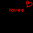 Red pixelated text 'lovee' appears twice on a black background with a red heart symbol above the left instance.