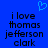 Blue background with pixelated text reading 'i love thomas jefferson clark' and a light blue heart symbol above the text.