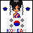 Pixel art animation of a cartoon character with Korean flag elements and changing star symbols across frames.