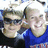 Two people in a close-up photo on the left, blue background with red text 'LOVE' and 'LOGAN!!!' repeated vertically.