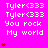 A bright pink background displays repeated text "Tyler<333" and "You rock My world" with red heart symbols in varying quantities across three vertical sections.