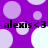 Purple background with light purple and white circles; black text 'alexis<3' repeated four times in two