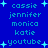 Blue background with light blue pixelated text listing names and 'youtube' surrounded by small white plus signs.