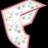 Pixelated triangular shape with pink border and multicolored square patterns on white background.