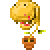 Pixelated yellow plant with brown pot, green leaves, and red mouth opening in animated sequence.