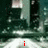 A pixelated image shows a dark interior with light-colored pillars and a reflective floor, overlaid with red text that changes across frames.