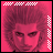 A 48x48 pixel animated buddy icon featuring a pink-toned anime-style character on the left and stylized text on the right, displayed as a contact sheet with two frames.