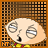 A 6-frame animated contact sheet showing a cartoon character's face with changing text above it, set against a grid background.