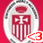 Six identical red and white shield emblems arranged in two on a solid red background, with three small animated heart icons appearing sequentially