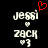 Two side-by-side pixelated text displays with 'jessi' above 'zack' and '03', each with a small heart symbol between them, one showing a red heart above 'jessi'.