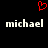 Red pixelated heart symbol above two identical white text 'michael' labels on black background.