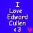 Blue background displays text "I Love Edward Cullen <3" with a heart symbol, showing animation where the heart changes color between pink and purple.