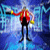 Pixelated figure in red jacket with yellow accents, black pants, and white shirt stands against blue gradient background.