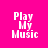 Four identical pixelated 'Play My Music' text icons arranged in a on bright pink background with black horizontal bars