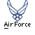 A static image of a blue and white Air Force wings symbol with 'AirForce' text below it, displayed in multiple positions on a gray background