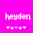 Pixelated text 'heyden' on bright pink background with white and light purple star-like symbols below.