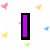 A pixelated image with a purple vertical bar, colorful heart shapes, and the word 'LOVE' in large white letters outlined in black over a blue heart background.