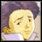 Pixelated anime-style character with light skin and purple hair, wearing a white garment, next to black background with white text.