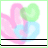 Animated icon with pink and blue floral shapes, green heart-shaped top, small colored dots moving around text reading 'HOT' in black bar below.