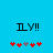 Blue background with black text 'ILY!!' and five red/purple pixelated hearts below, two versions showing heart animation changes.